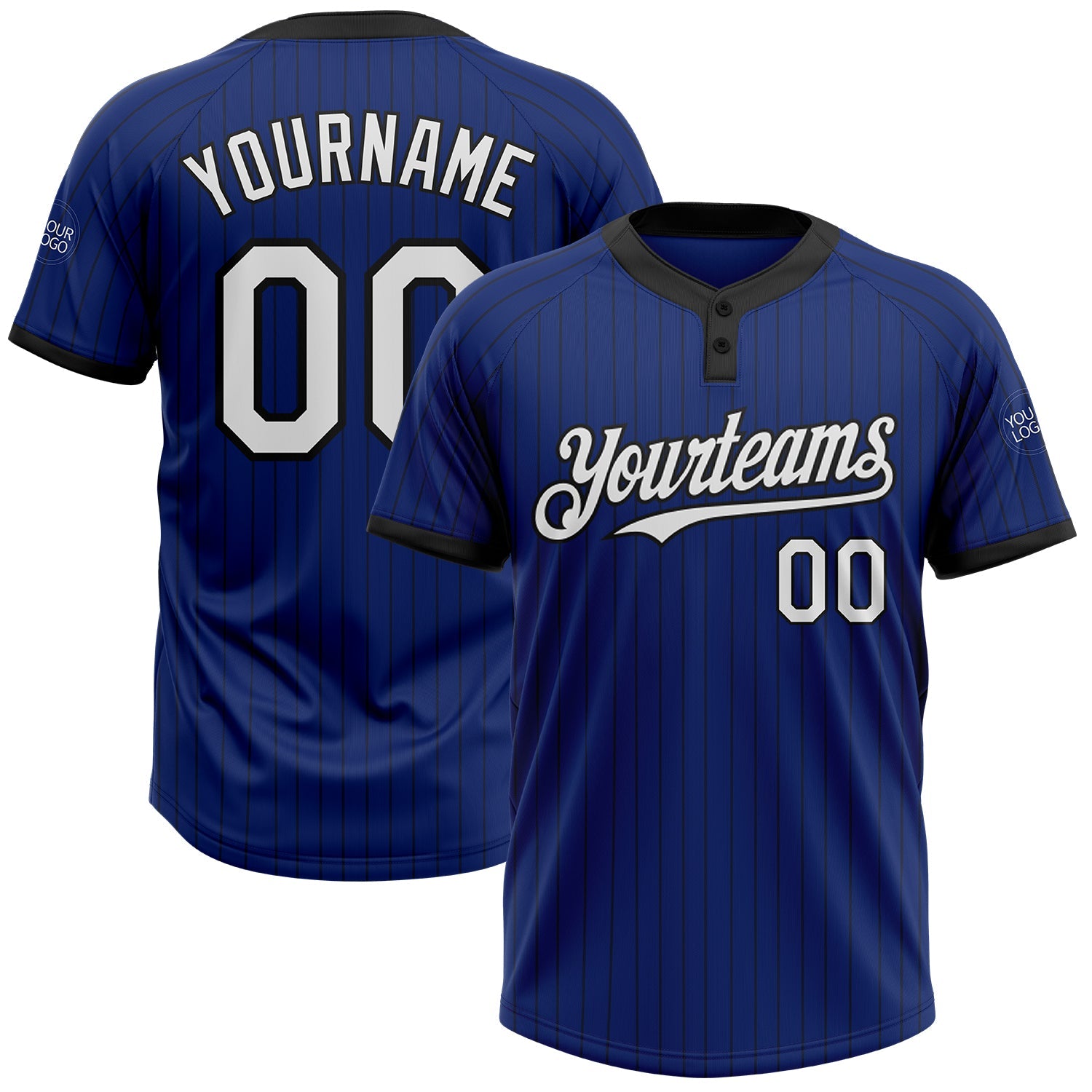 Custom Royal Black Pinstripe White Two-Button Unisex Softball Jersey - Main View