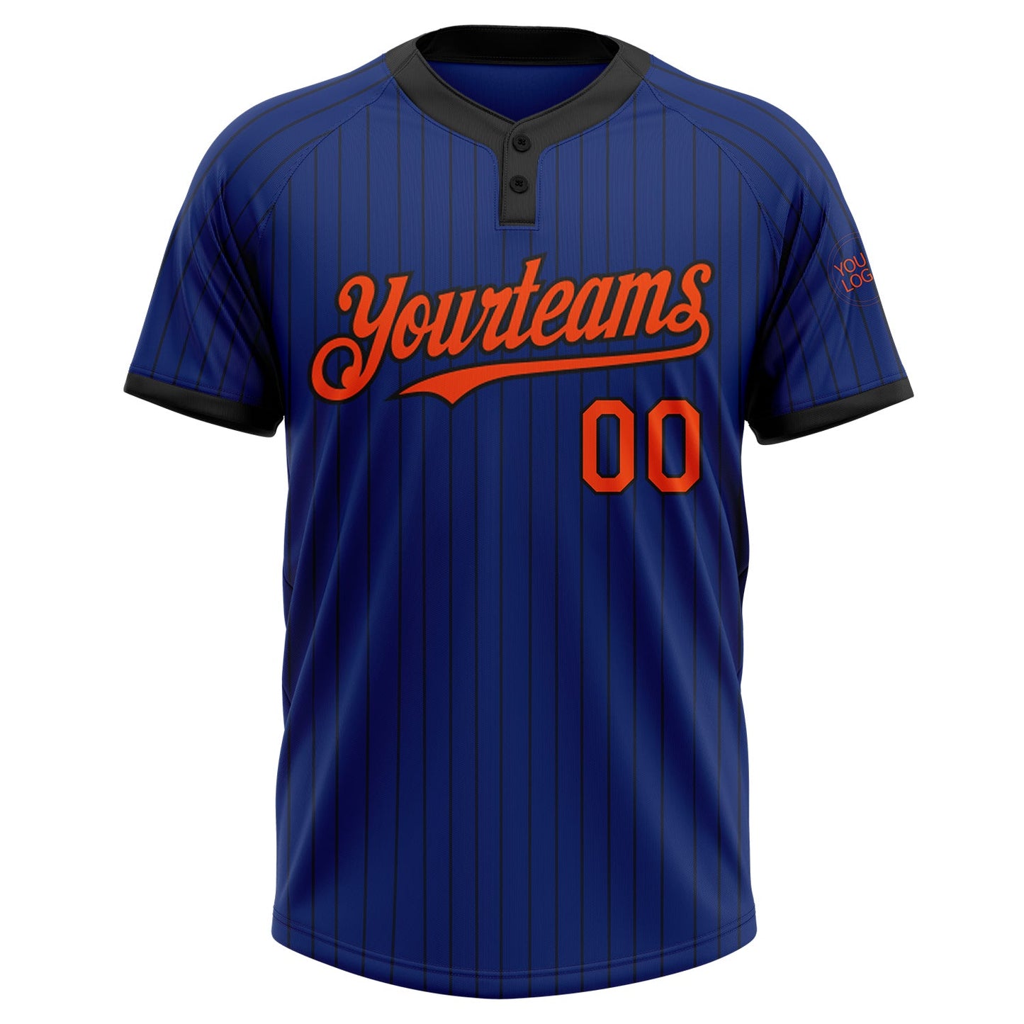 Custom Royal Black Pinstripe Orange Two-Button Unisex Softball Jersey view 2