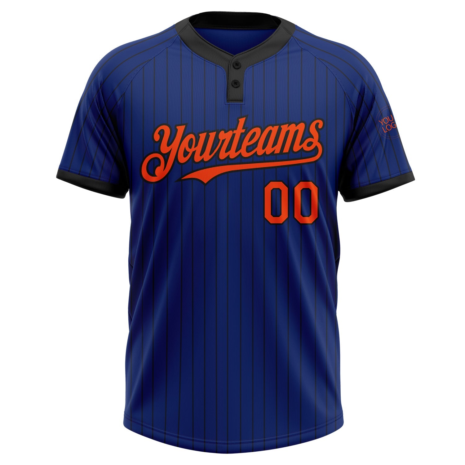 Custom Royal Black Pinstripe Orange Two-Button Unisex Softball Jersey view 2