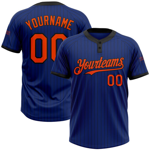 Custom Royal Black Pinstripe Orange Two-Button Unisex Softball Jersey - Main View