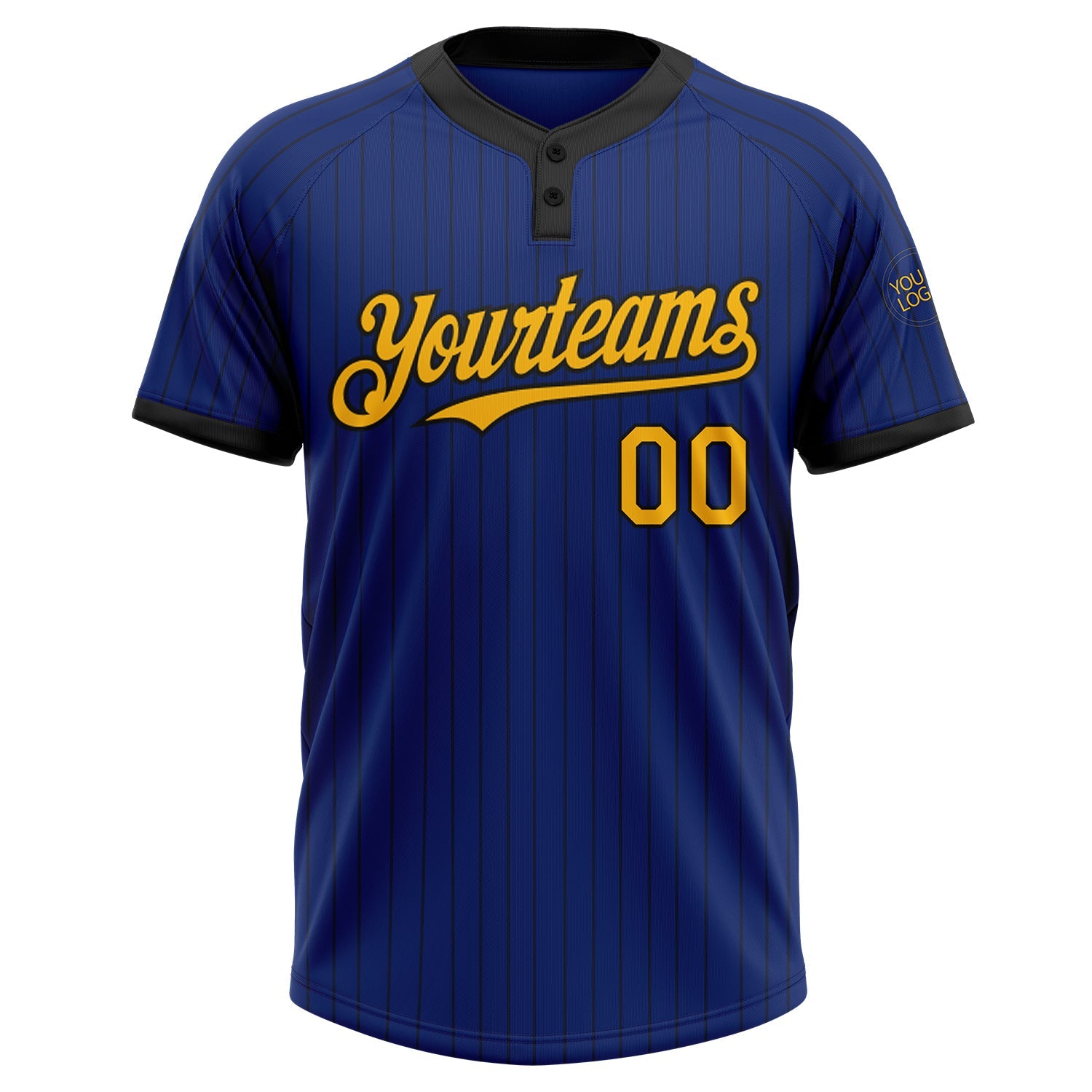 Custom Royal Black Pinstripe Gold Two-Button Unisex Softball Jersey view 2