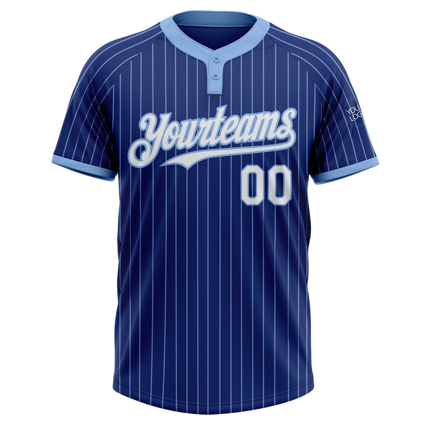Custom Royal Light Blue Pinstripe White Two-Button Unisex Softball Jersey view 2