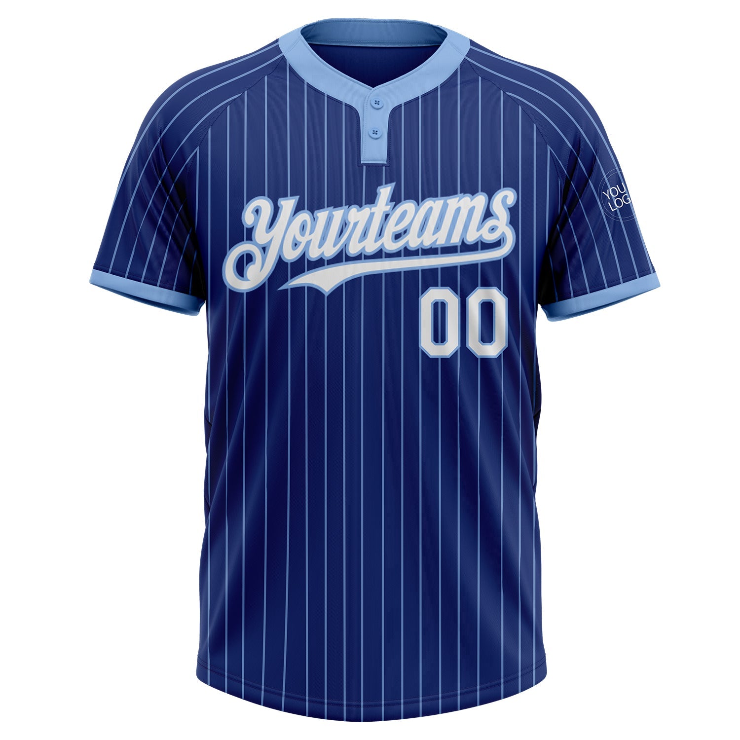 Custom Royal Light Blue Pinstripe White Two-Button Unisex Softball Jersey view 2