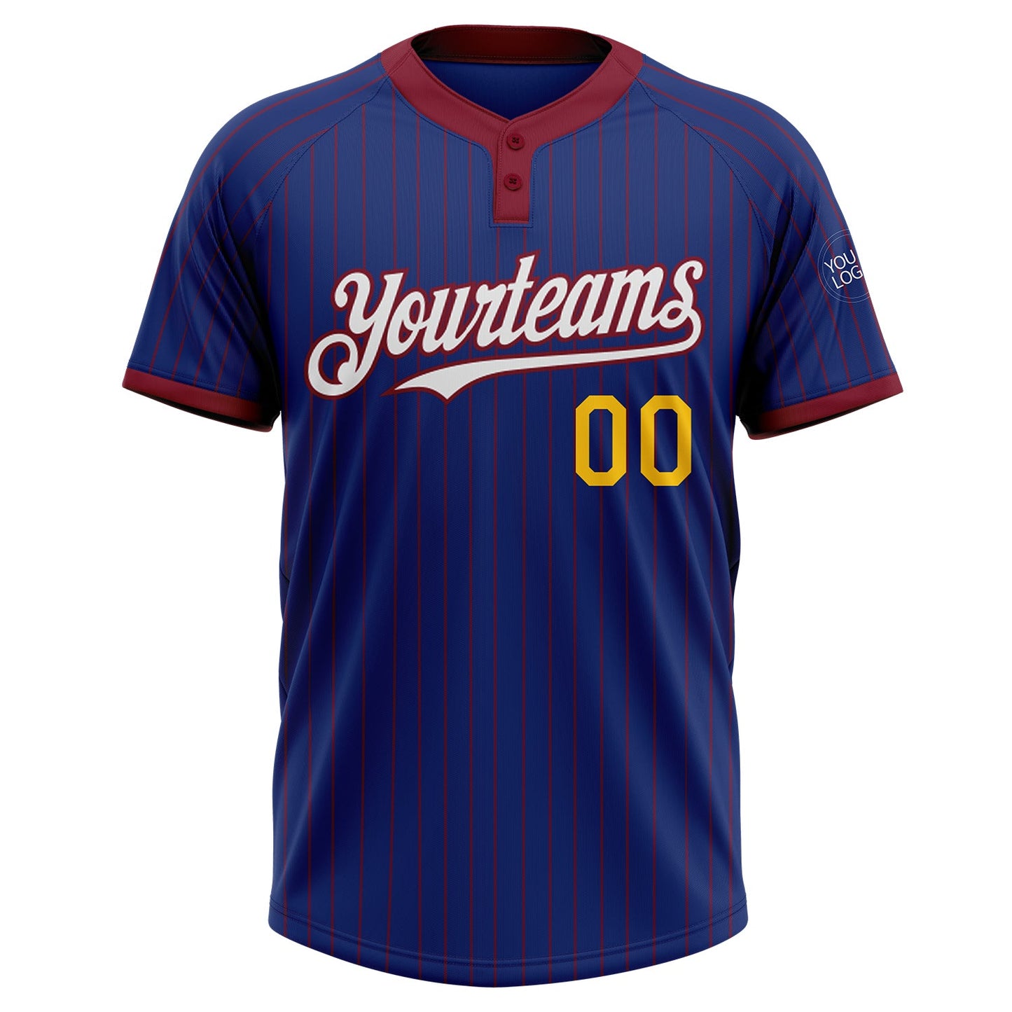 Custom Royal Crimson Pinstripe Yellow-White Two-Button Unisex Softball Jersey view 2
