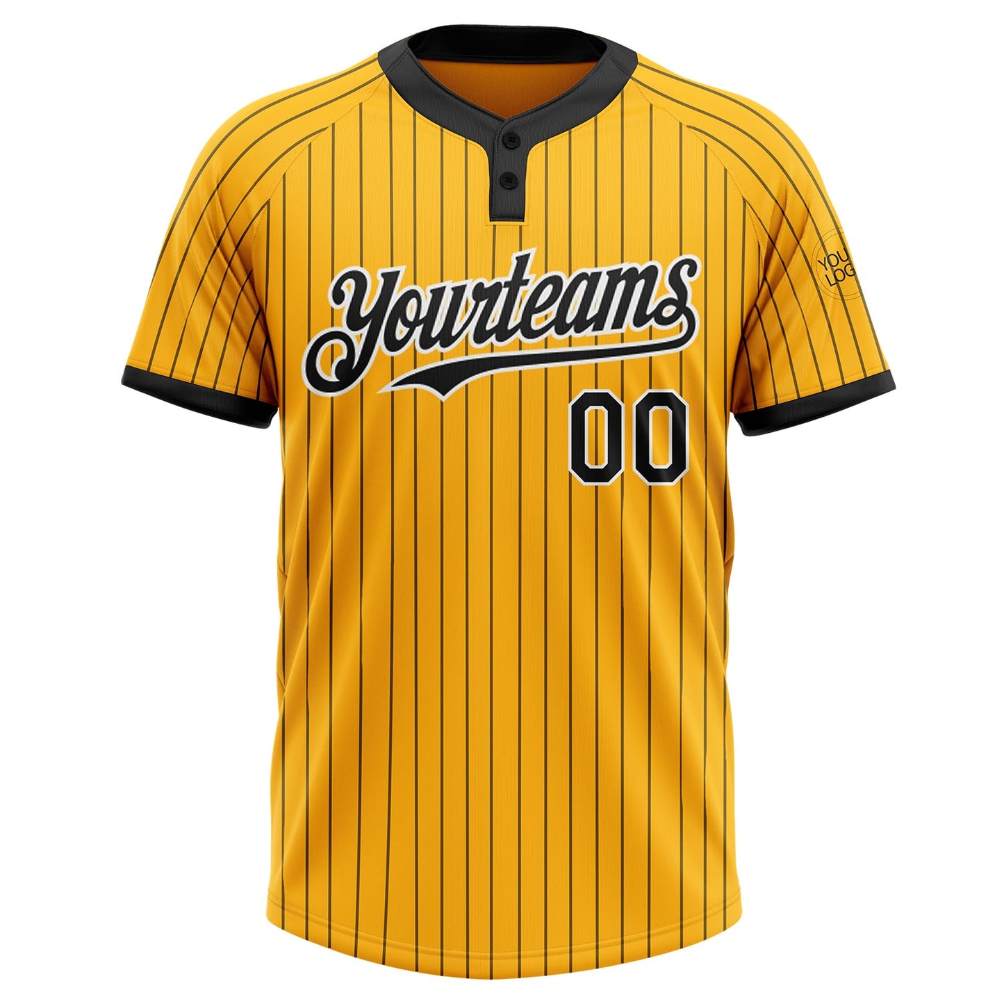 Custom Gold Black Pinstripe White Two-Button Unisex Softball Jersey view 2