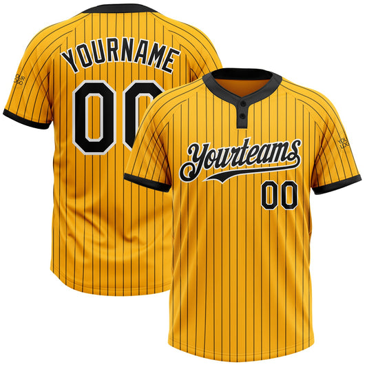 Custom Gold Black Pinstripe White Two-Button Unisex Softball Jersey - Main View