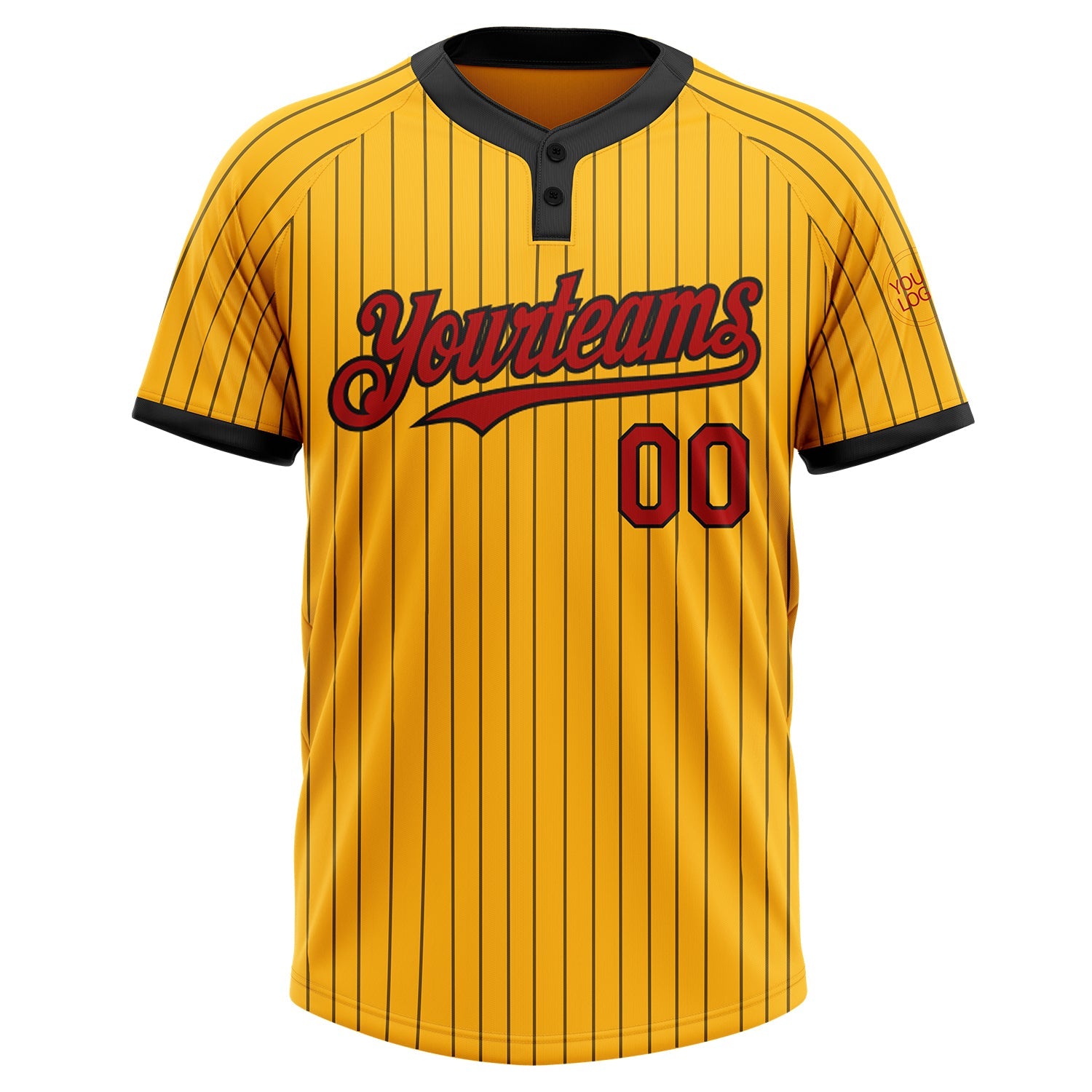 Custom Gold Black Pinstripe Red Two-Button Unisex Softball Jersey view 2