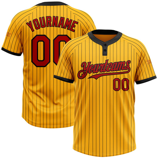 Custom Gold Black Pinstripe Red Two-Button Unisex Softball Jersey - Main View