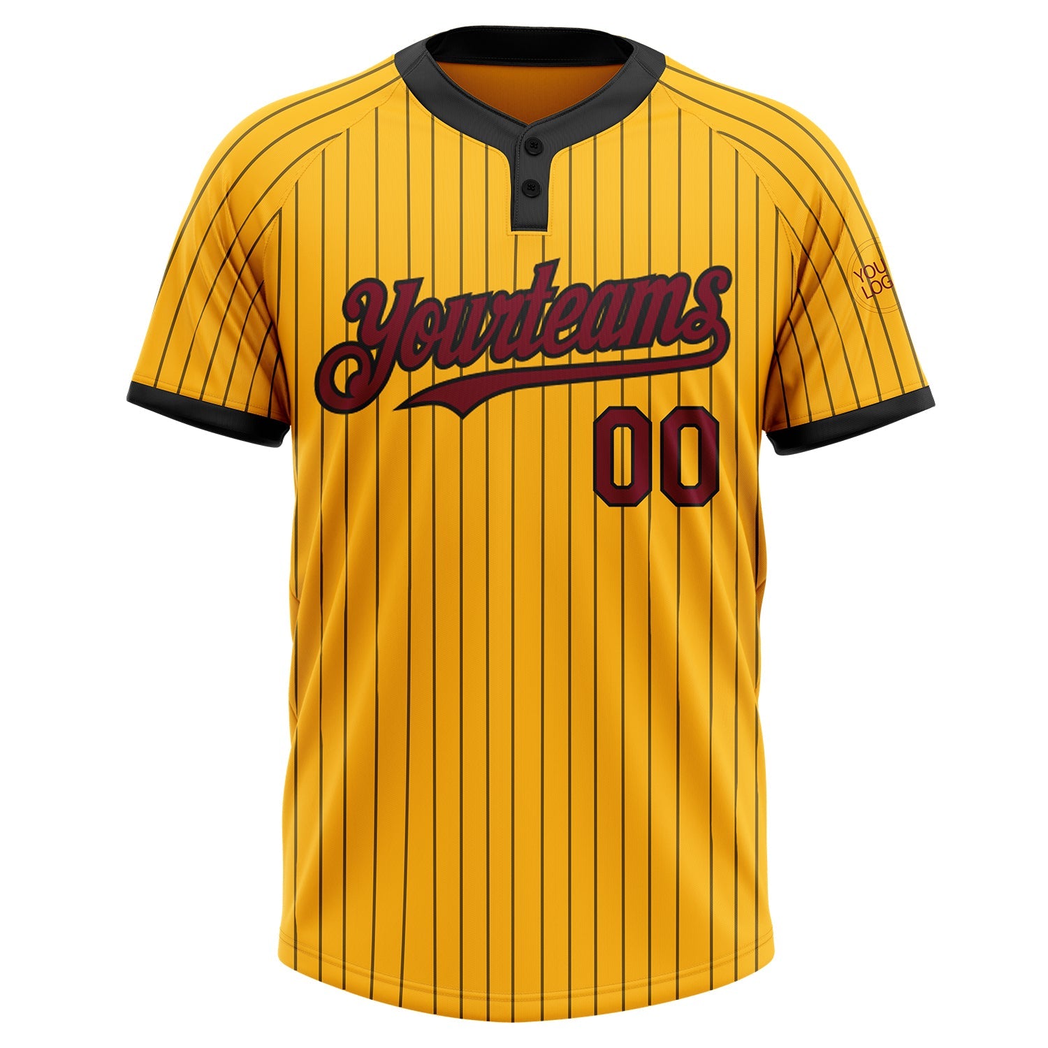 Custom Gold Black Pinstripe Crimson Two-Button Unisex Softball Jersey view 2