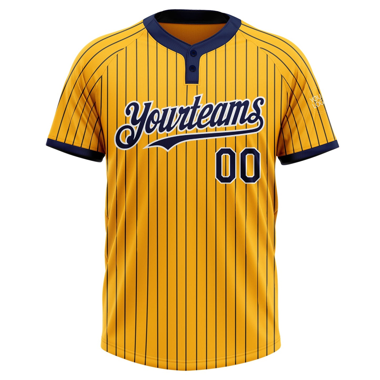 Custom Gold Navy Pinstripe White Two-Button Unisex Softball Jersey view 2