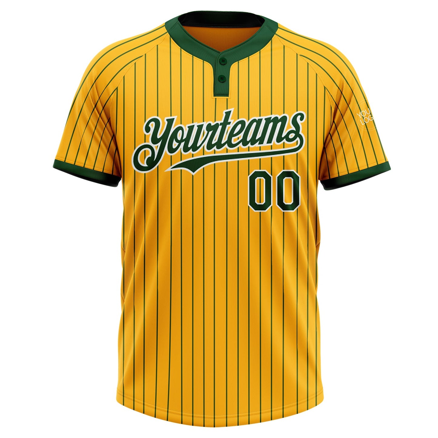 Custom Gold Green Pinstripe White Two-Button Unisex Softball Jersey view 2