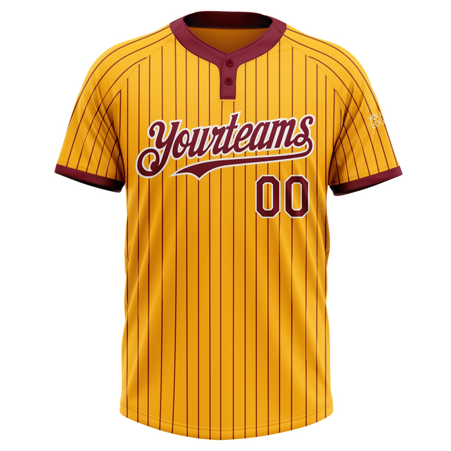 Custom Gold Crimson Pinstripe White Two-Button Unisex Softball Jersey view 2