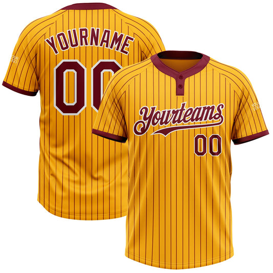 Custom Gold Crimson Pinstripe White Two-Button Unisex Softball Jersey - Main View
