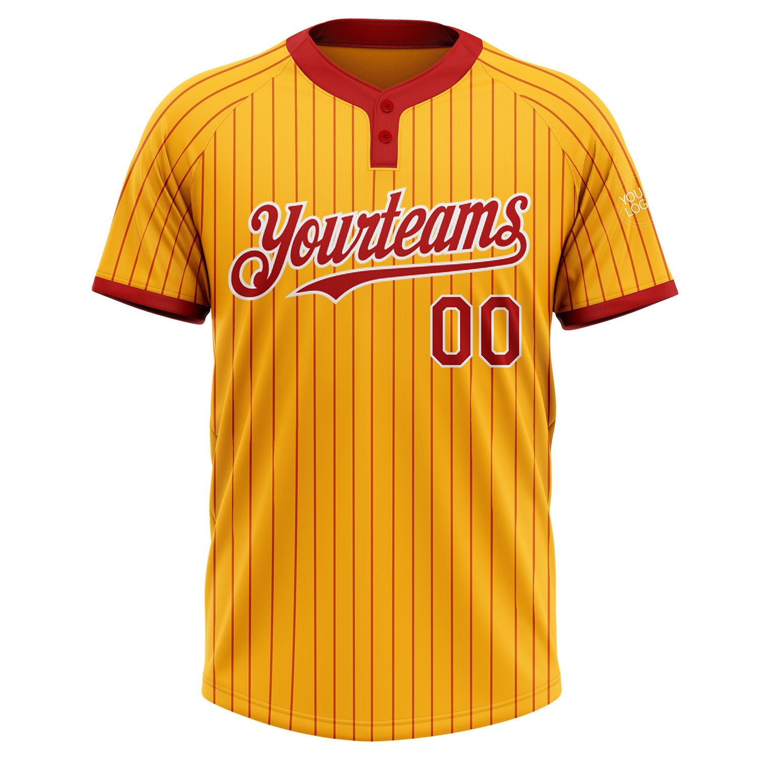 Custom Gold Red Pinstripe White Two-Button Unisex Softball Jersey view 2