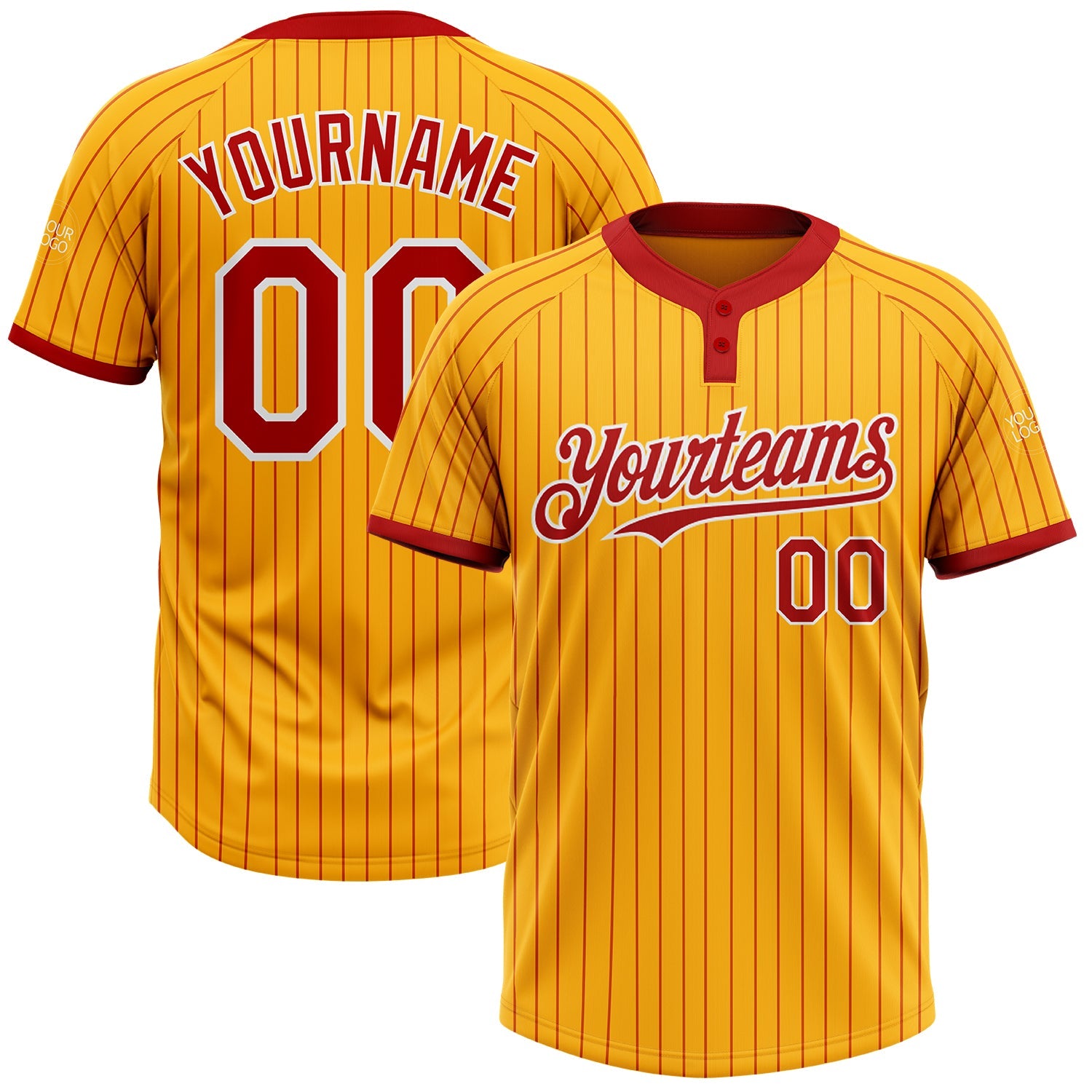 Custom Gold Red Pinstripe White Two-Button Unisex Softball Jersey - Main View