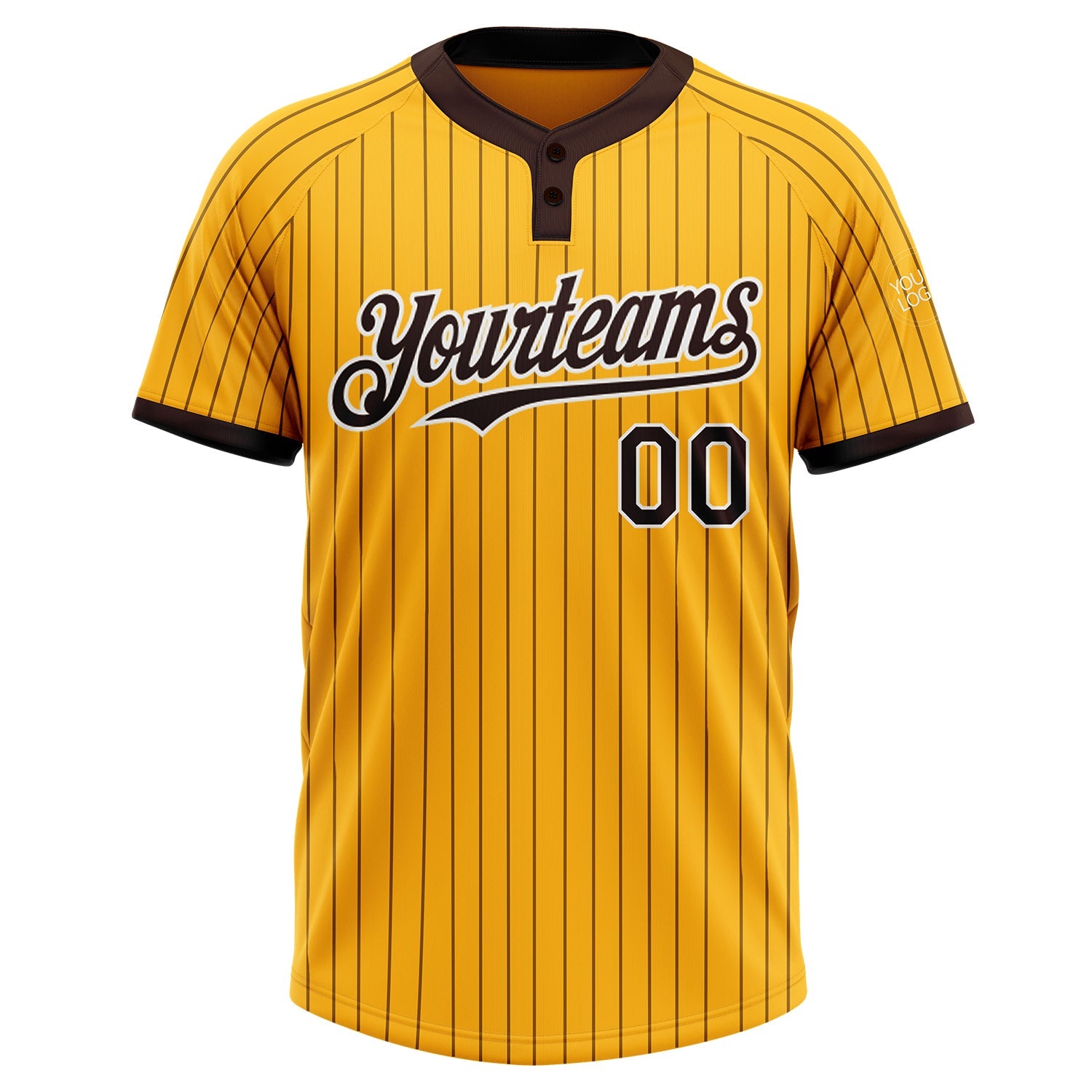 Custom Gold Brown Pinstripe White Two-Button Unisex Softball Jersey view 2