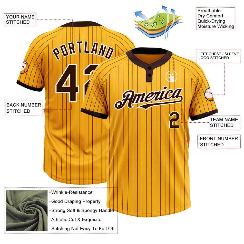 Custom Gold Brown Pinstripe White Two-Button Unisex Softball Jersey view 3