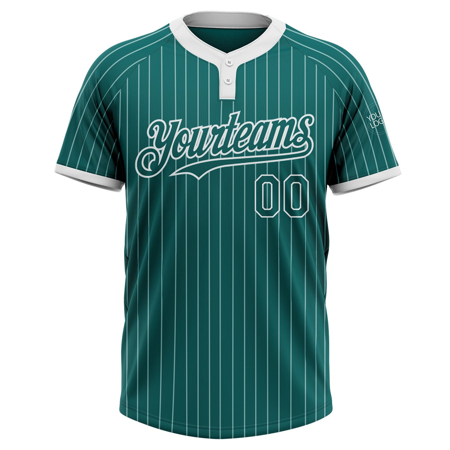 Custom Teal White Pinstripe White Two-Button Unisex Softball Jersey view 2