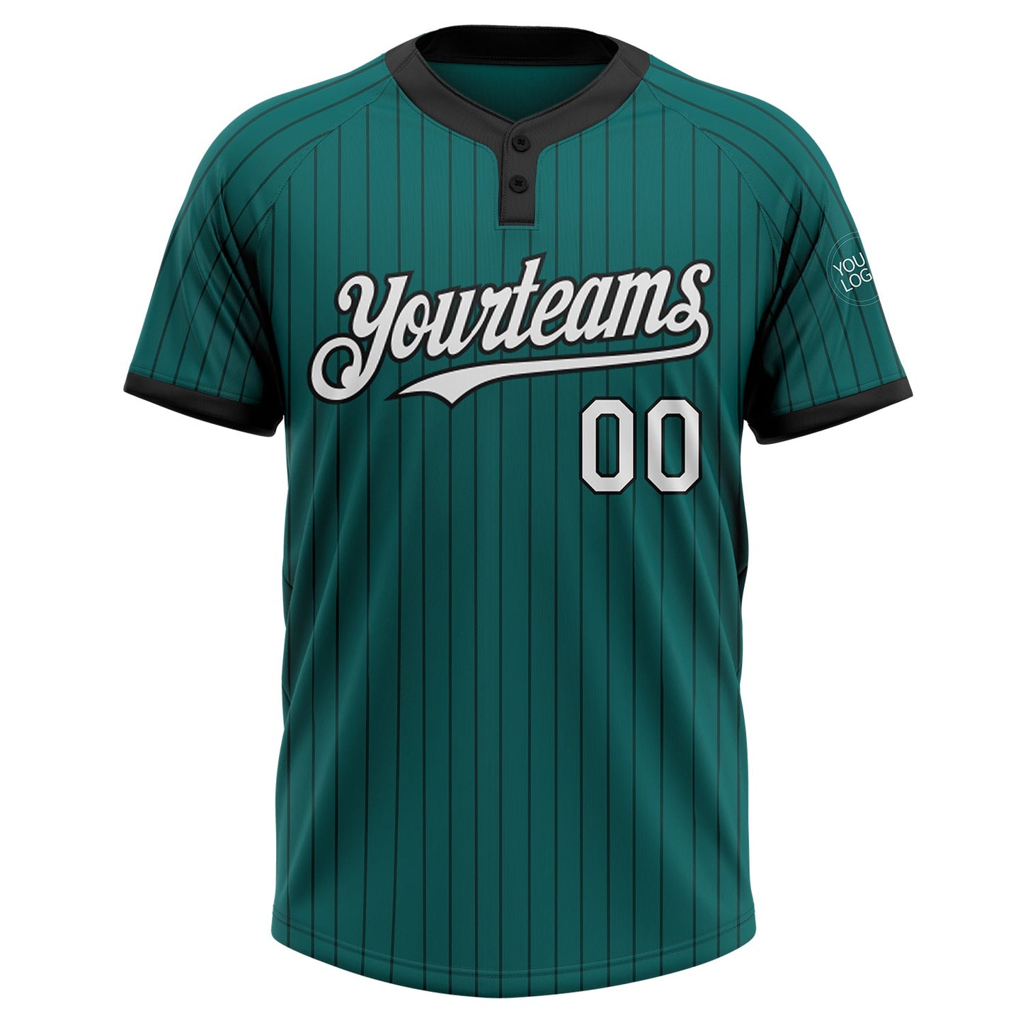 Custom Teal Black Pinstripe White Two-Button Unisex Softball Jersey view 2