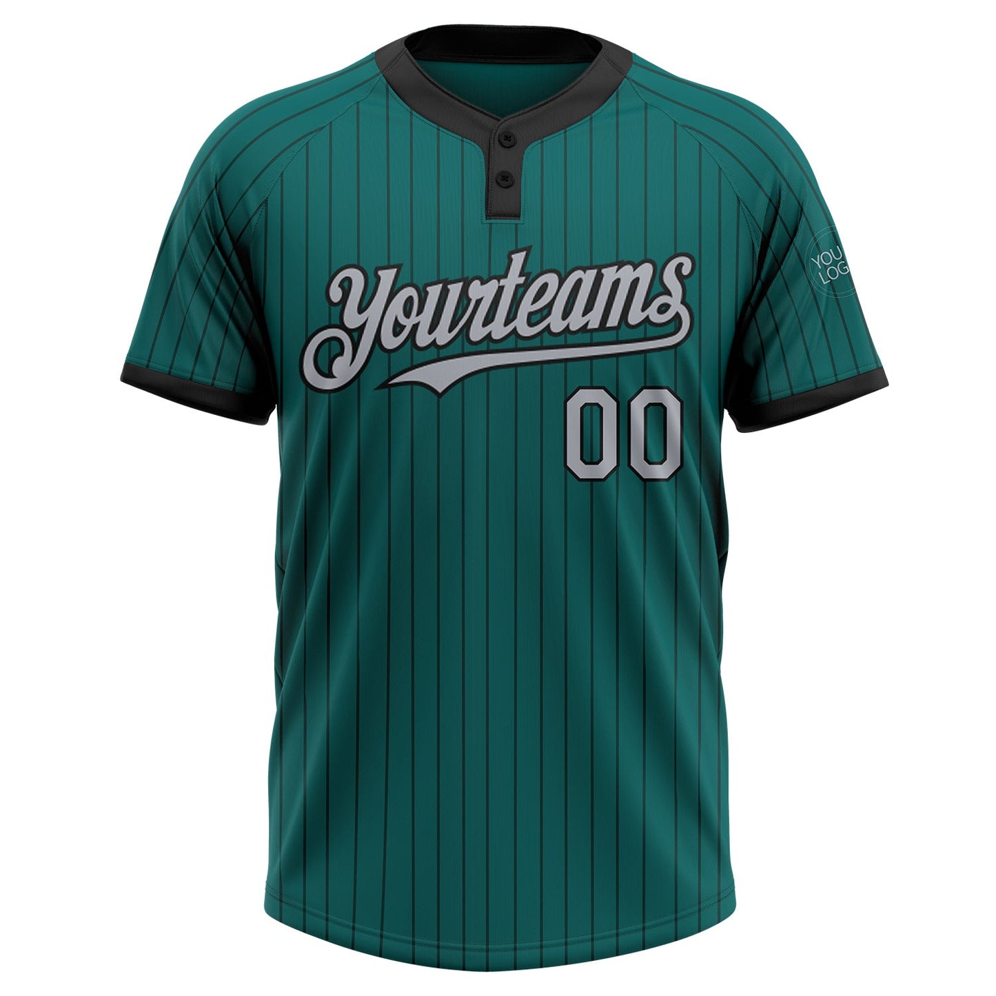 Custom Teal Black Pinstripe Gray Two-Button Unisex Softball Jersey view 2