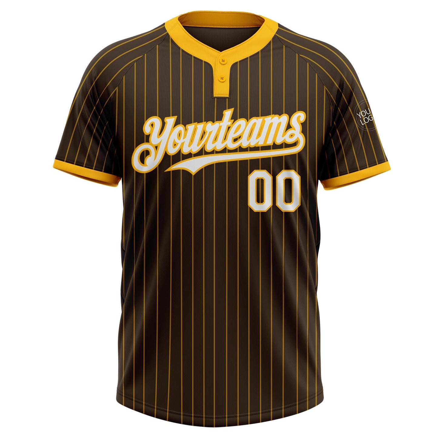 Custom Brown Gold Pinstripe White Two-Button Unisex Softball Jersey view 2