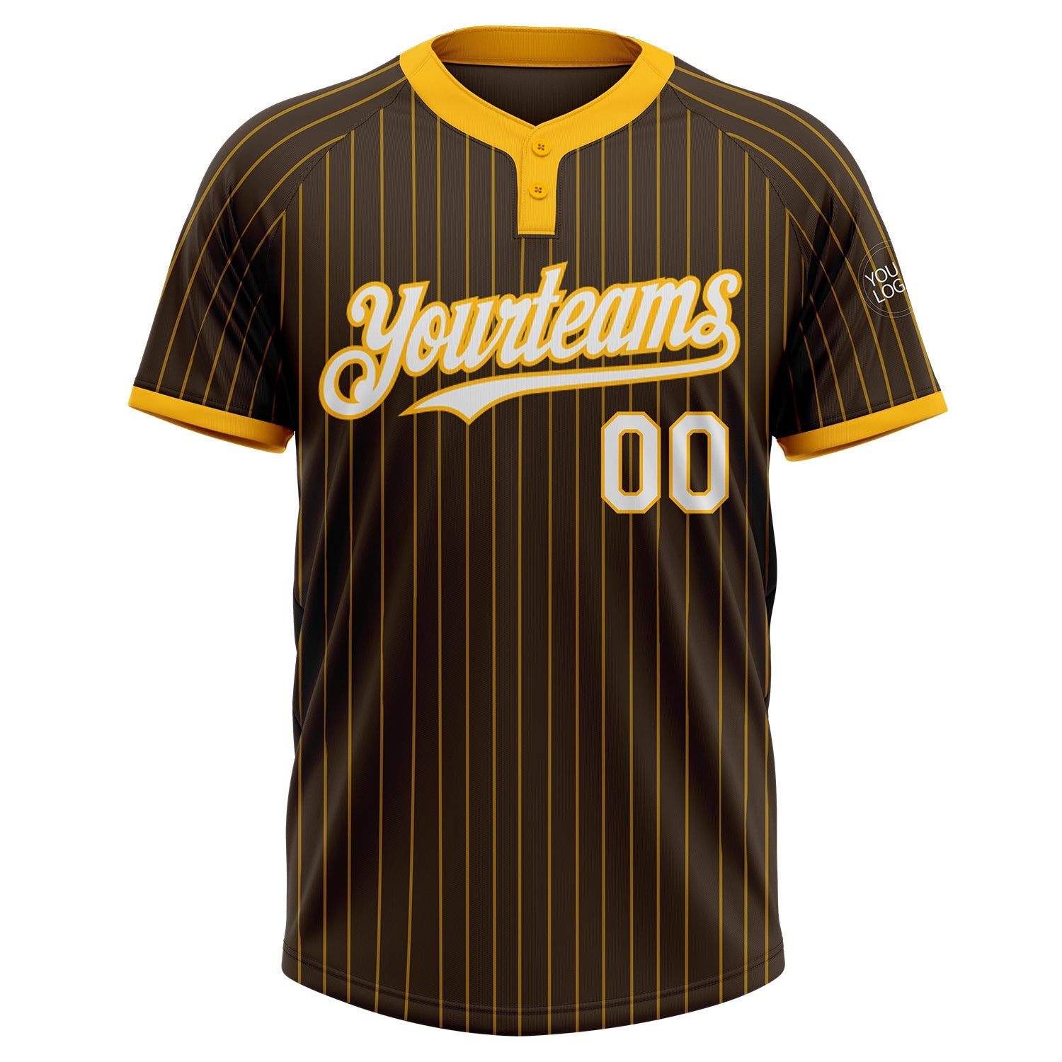 Custom Brown Gold Pinstripe White Two-Button Unisex Softball Jersey view 2