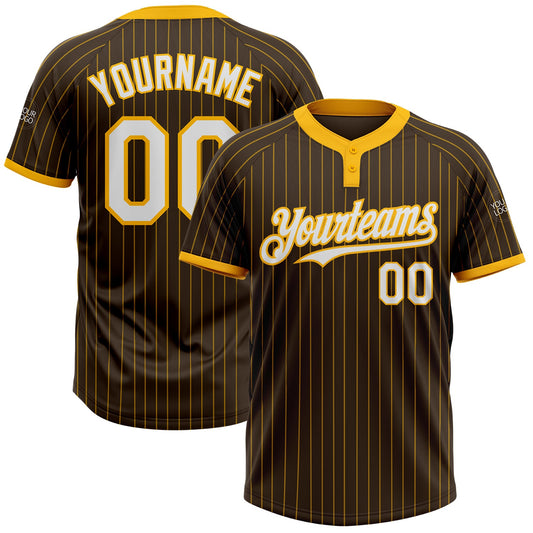 Custom Brown Gold Pinstripe White Two-Button Unisex Softball Jersey - Main View