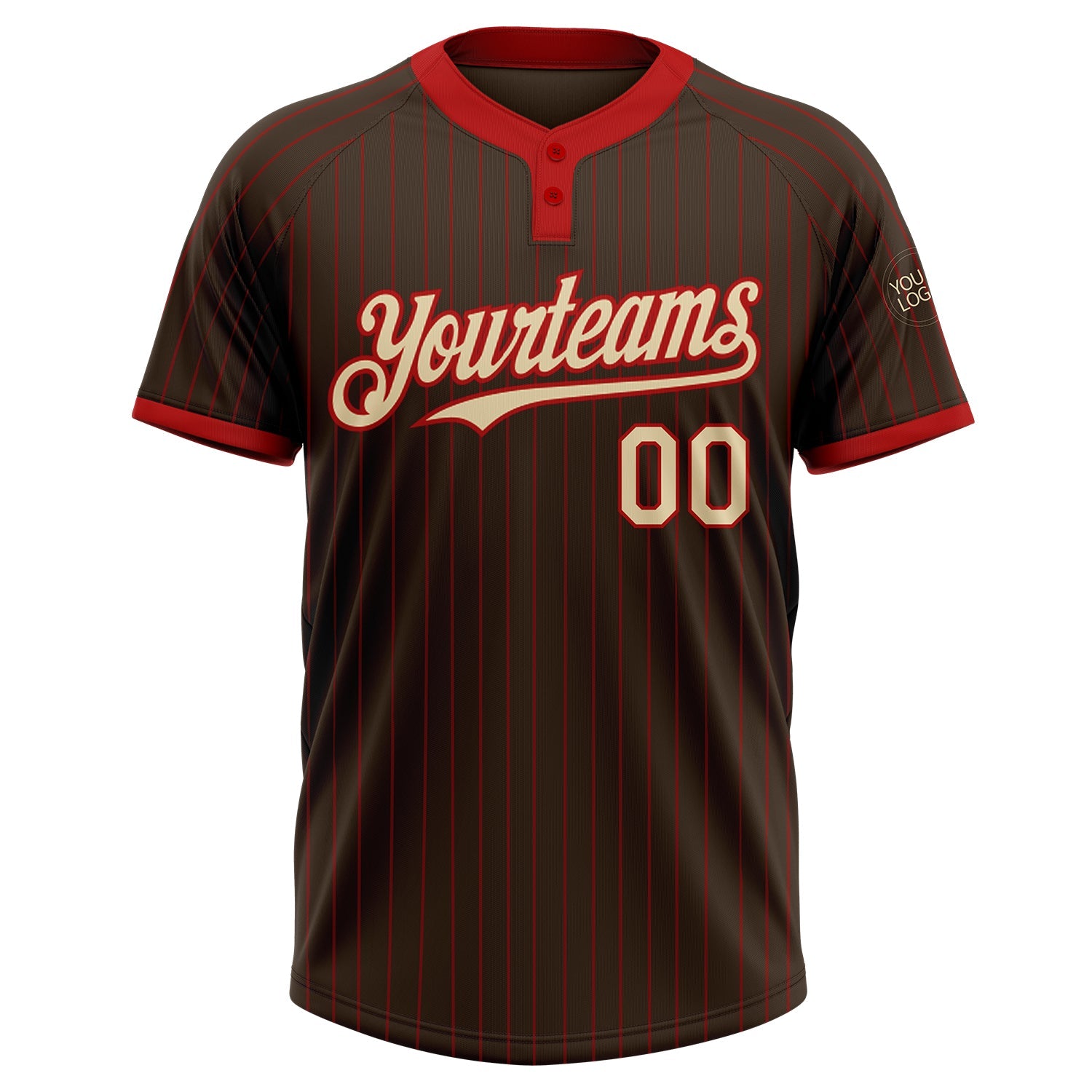 Custom Brown Red Pinstripe Cream Two-Button Unisex Softball Jersey view 2