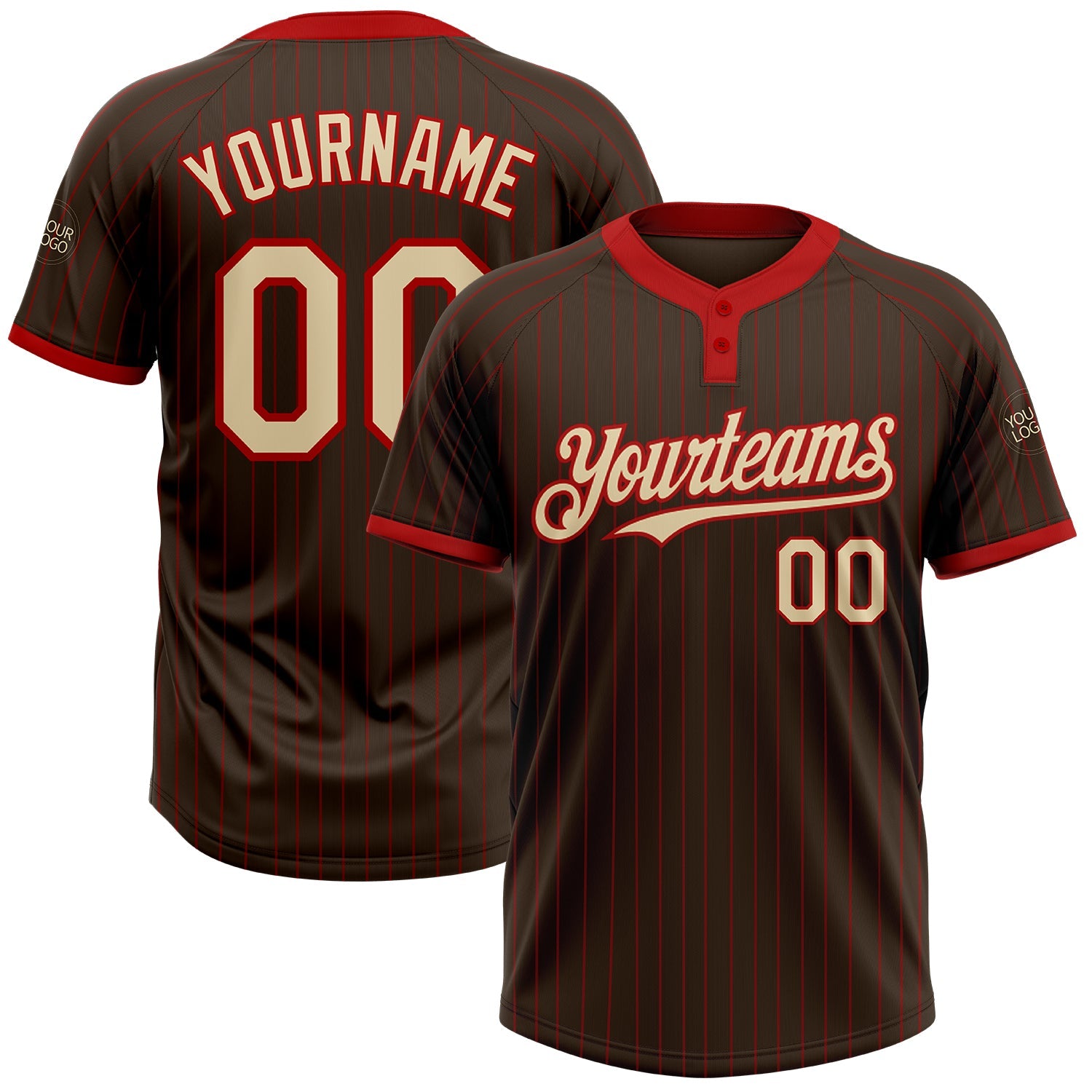 Custom Brown Red Pinstripe Cream Two-Button Unisex Softball Jersey - Main View