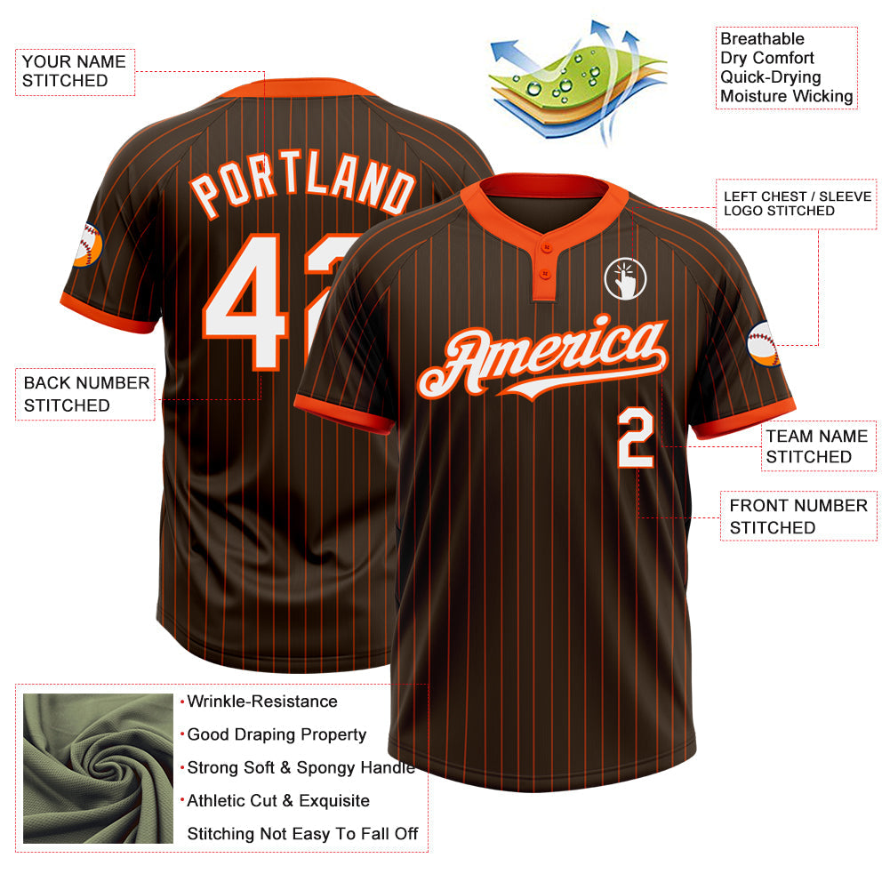 Custom Brown Orange Pinstripe White Two-Button Unisex Softball Jersey view 3