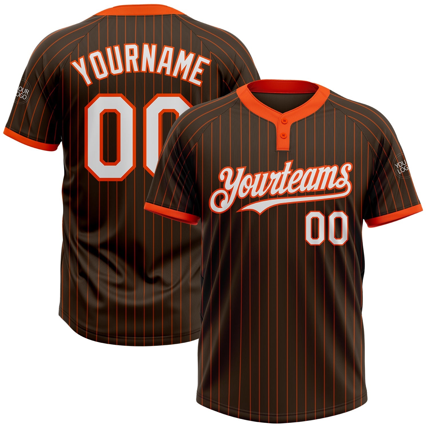 Custom Brown Orange Pinstripe White Two-Button Unisex Softball Jersey - Main View
