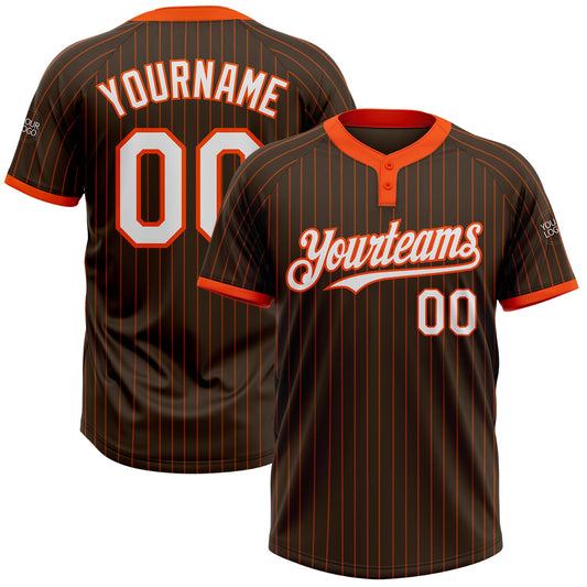 Custom Brown Orange Pinstripe White Two-Button Unisex Softball Jersey - Main View