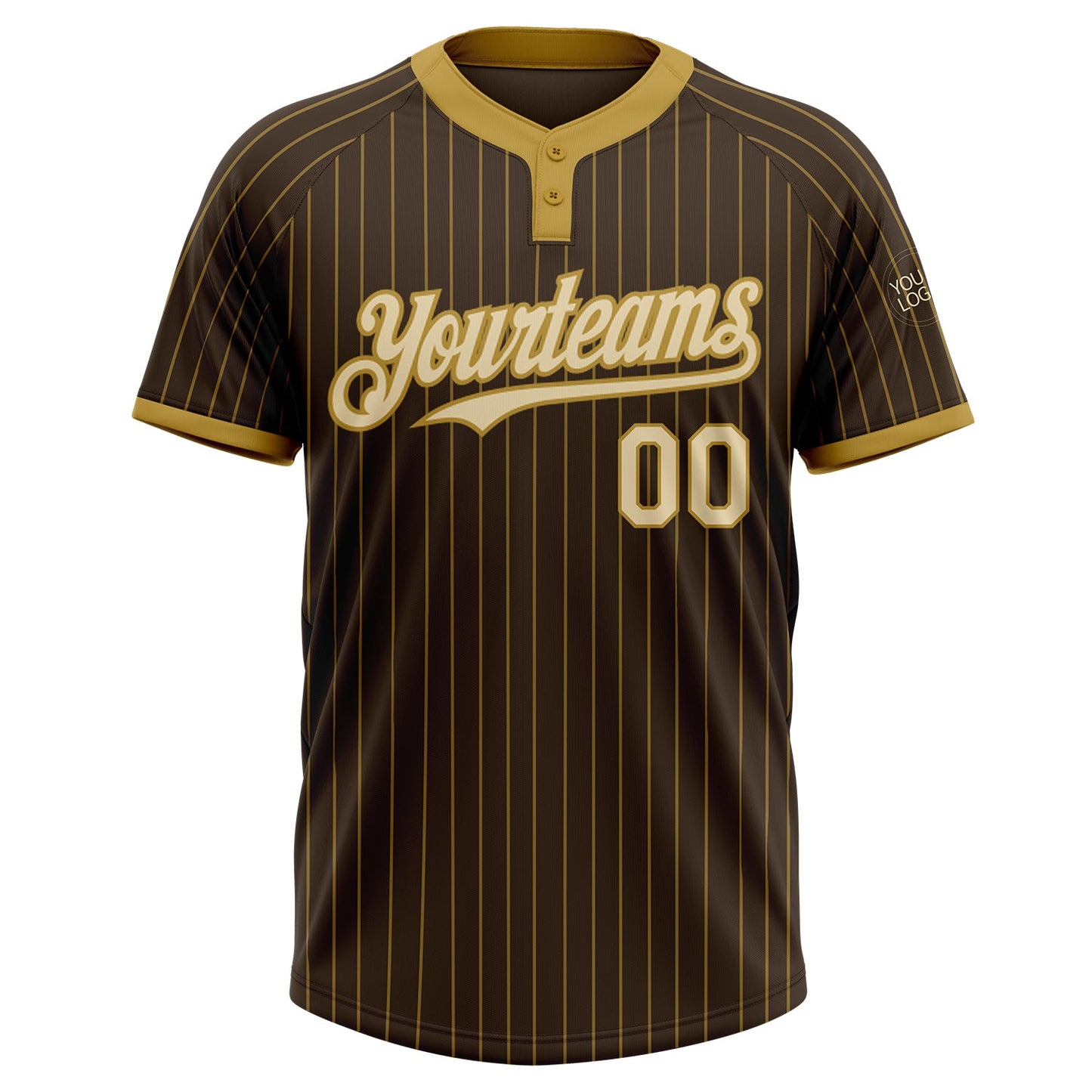 Custom Brown Old Gold Pinstripe Cream Two-Button Unisex Softball Jersey view 2
