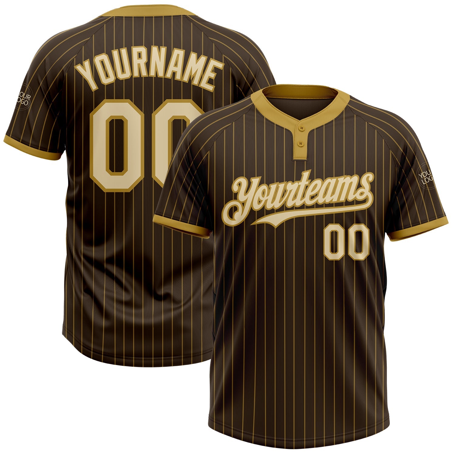 Custom Brown Old Gold Pinstripe Cream Two-Button Unisex Softball Jersey - Main View