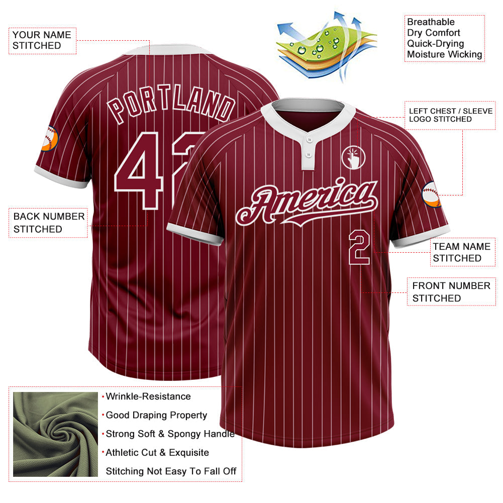 Custom Crimson White Pinstripe White Two-Button Unisex Softball Jersey view 3