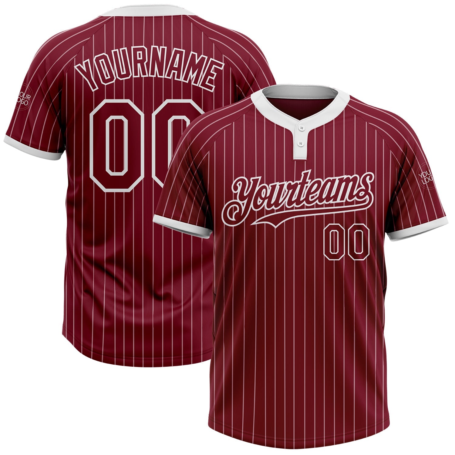 Custom Crimson White Pinstripe White Two-Button Unisex Softball Jersey - Main View