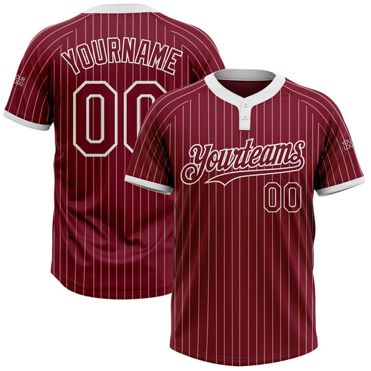 Custom Crimson White Pinstripe White Two-Button Unisex Softball Jersey - Main View