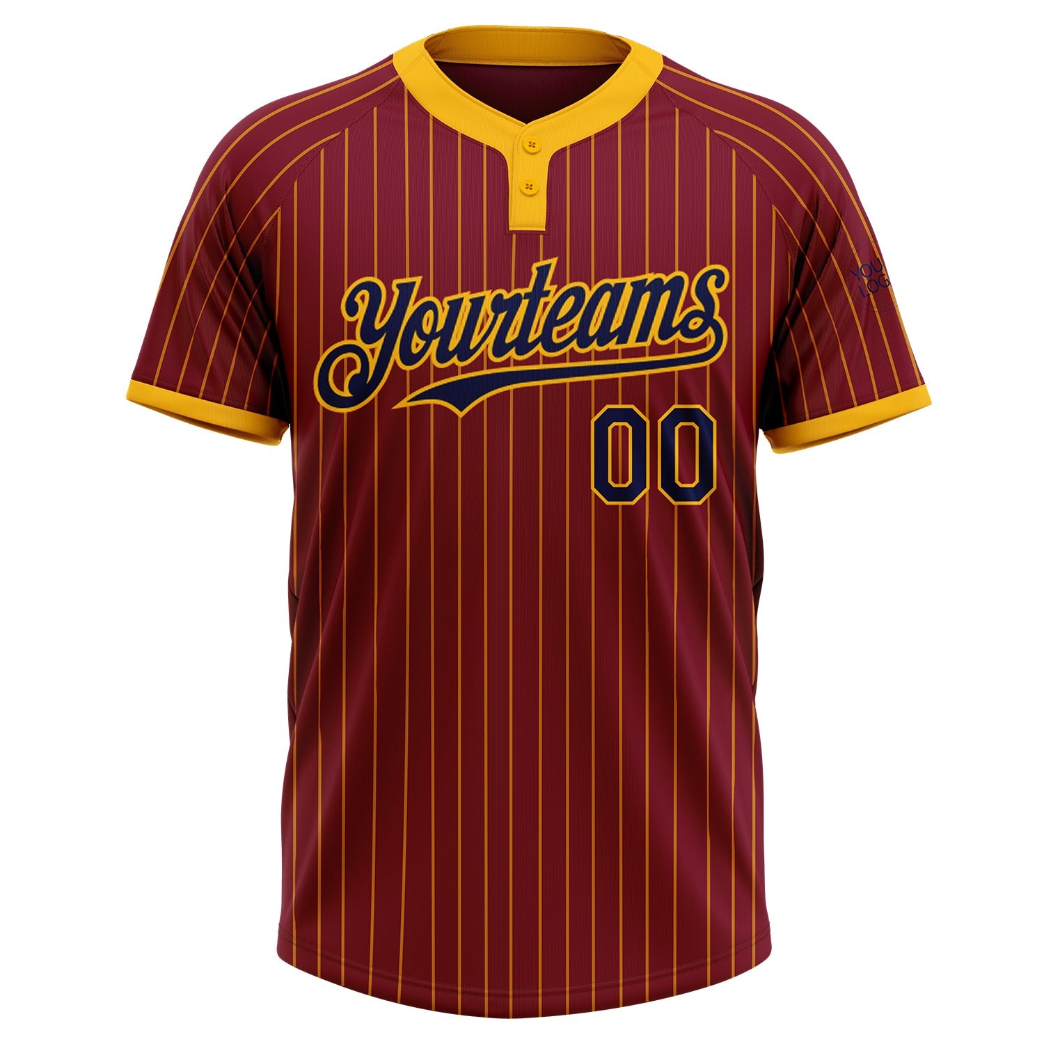 Custom Crimson Gold Pinstripe Navy Two-Button Unisex Softball Jersey view 2