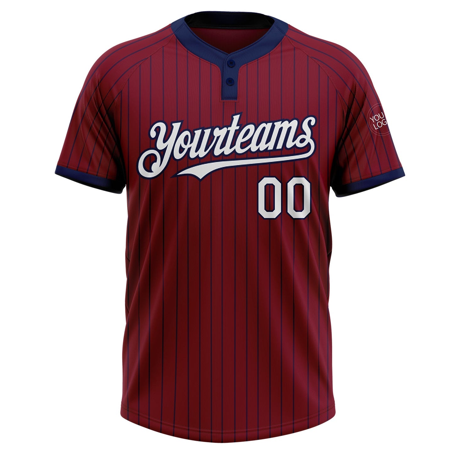 Custom Crimson Navy Pinstripe White Two-Button Unisex Softball Jersey view 2