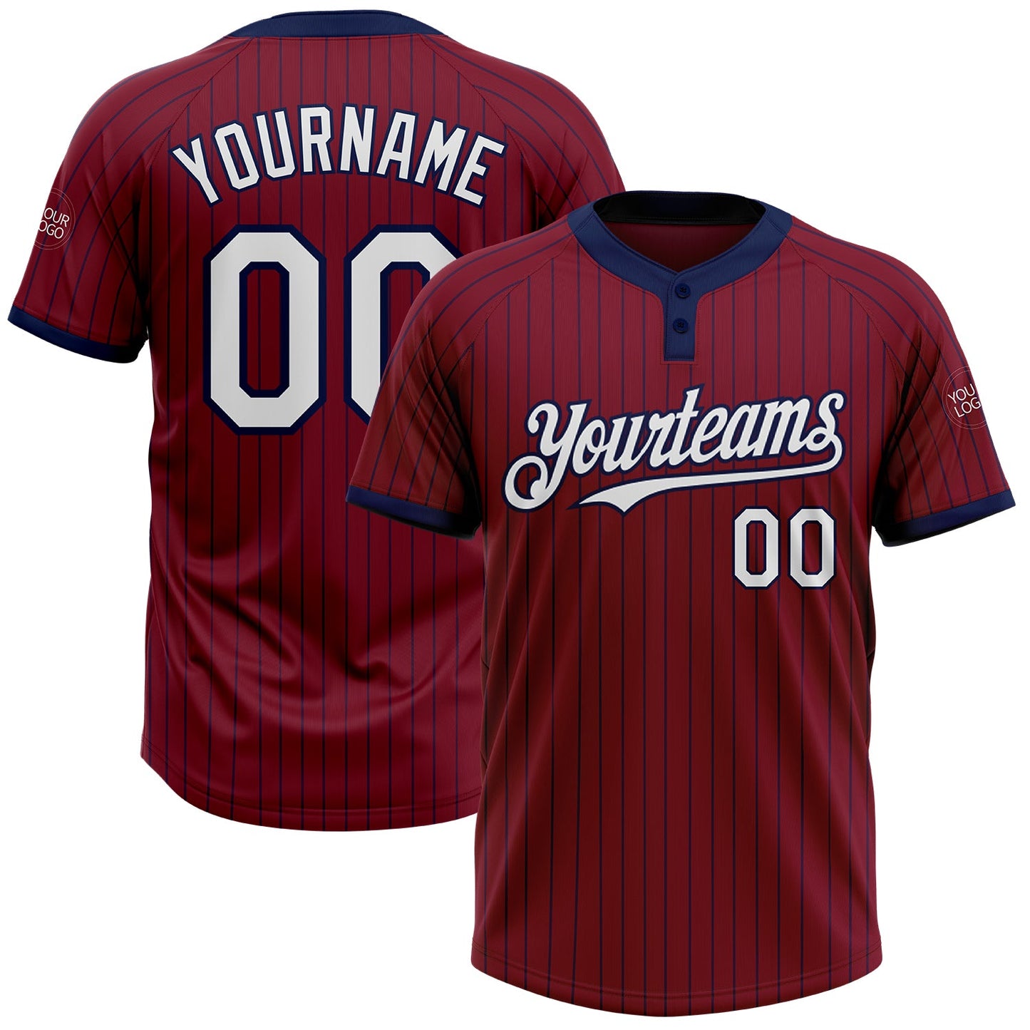 Custom Crimson Navy Pinstripe White Two-Button Unisex Softball Jersey - Main View