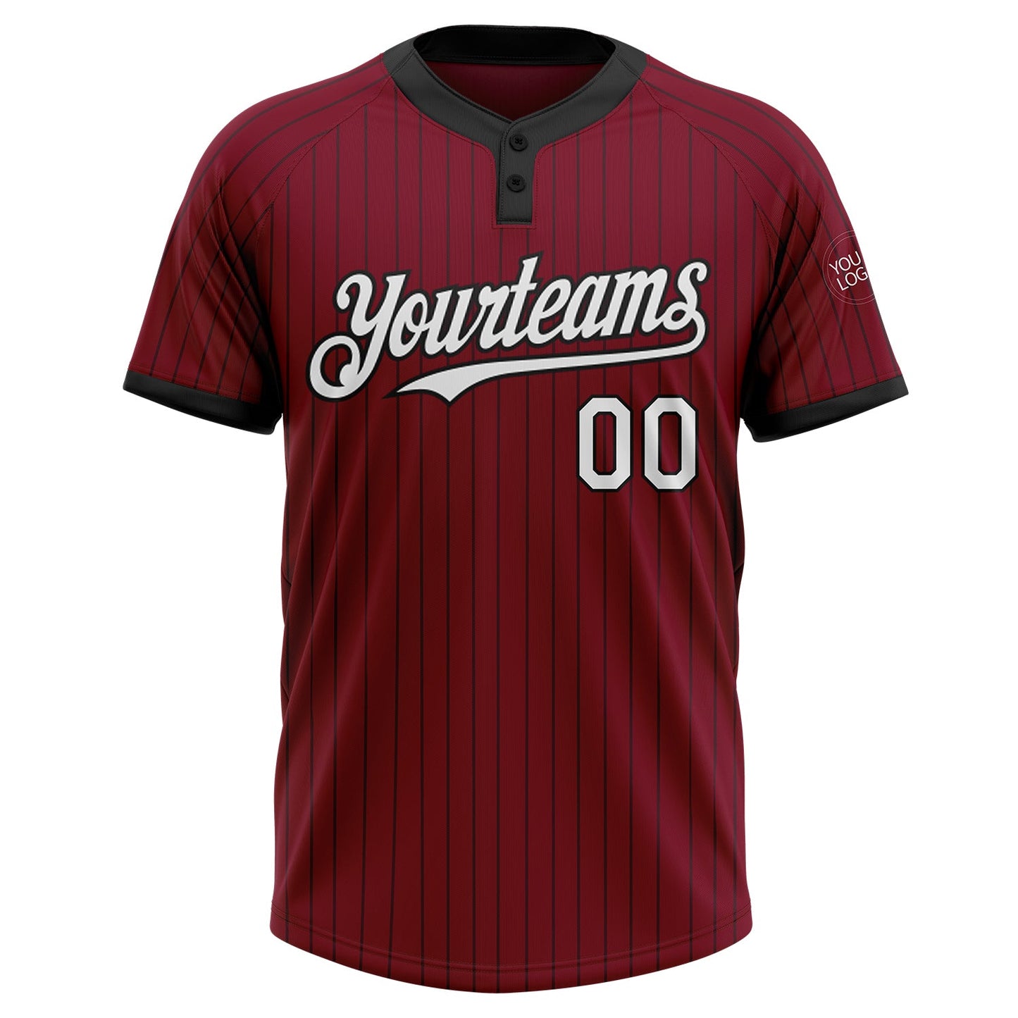 Custom Crimson Black Pinstripe White Two-Button Unisex Softball Jersey view 2