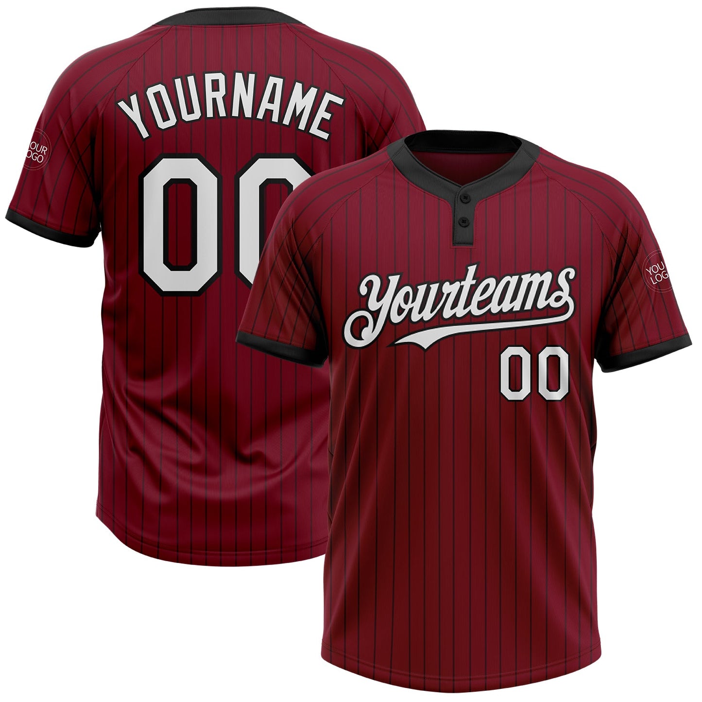 Custom Crimson Black Pinstripe White Two-Button Unisex Softball Jersey - Main View