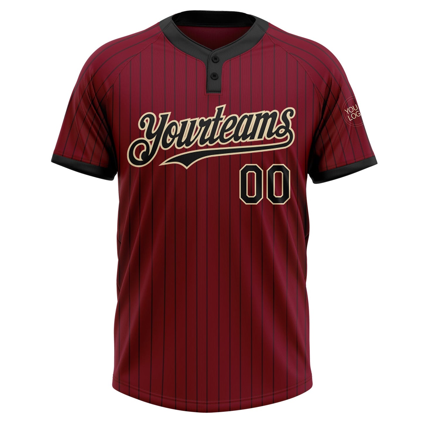 Custom Crimson Black Pinstripe Cream Two-Button Unisex Softball Jersey view 2