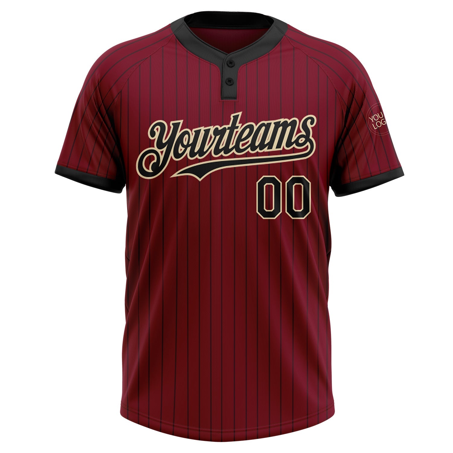 Custom Crimson Black Pinstripe Cream Two-Button Unisex Softball Jersey view 2