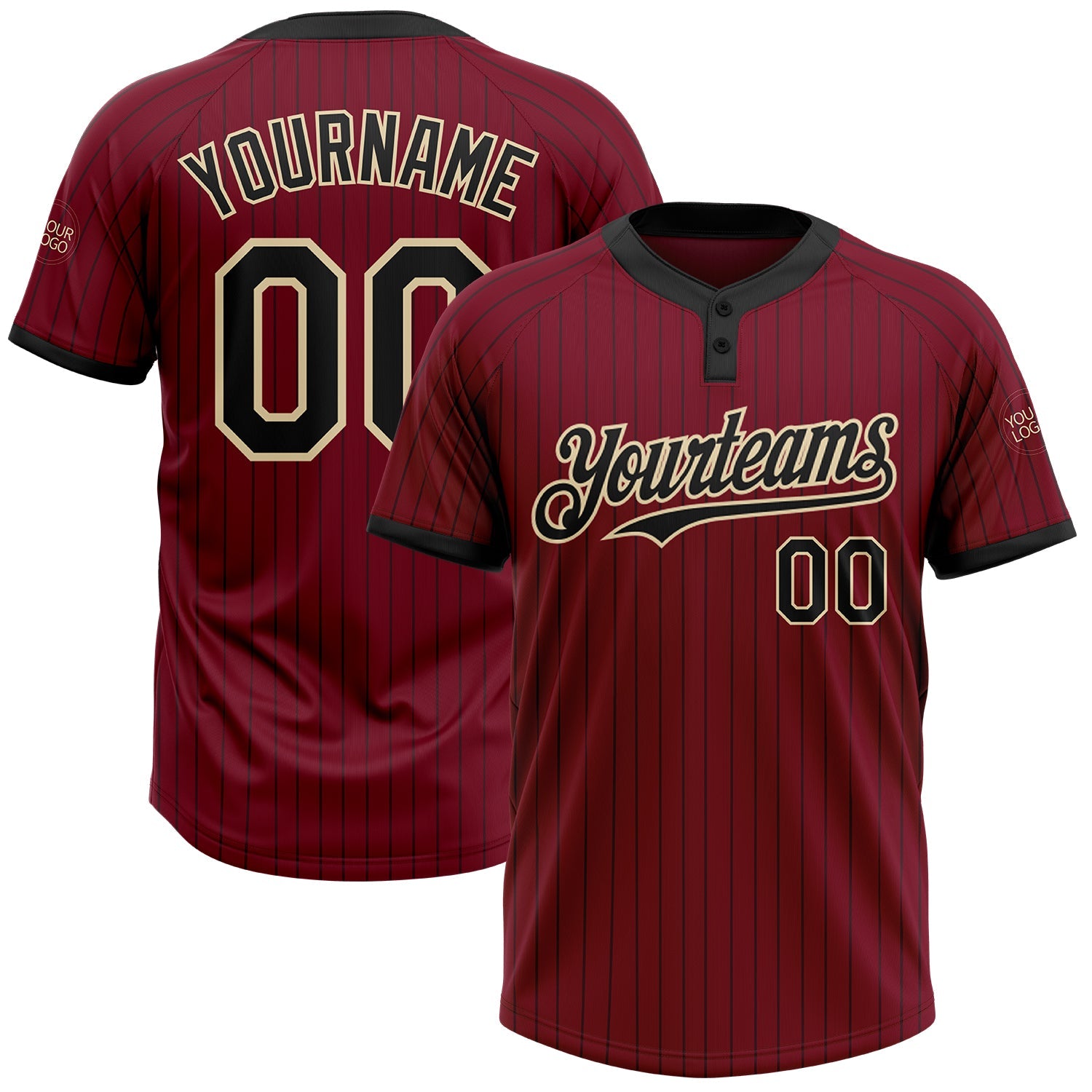 Custom Crimson Black Pinstripe Cream Two-Button Unisex Softball Jersey - Main View
