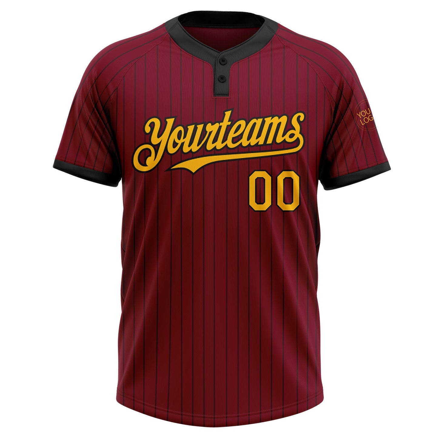 Custom Crimson Black Pinstripe Gold Two-Button Unisex Softball Jersey view 2
