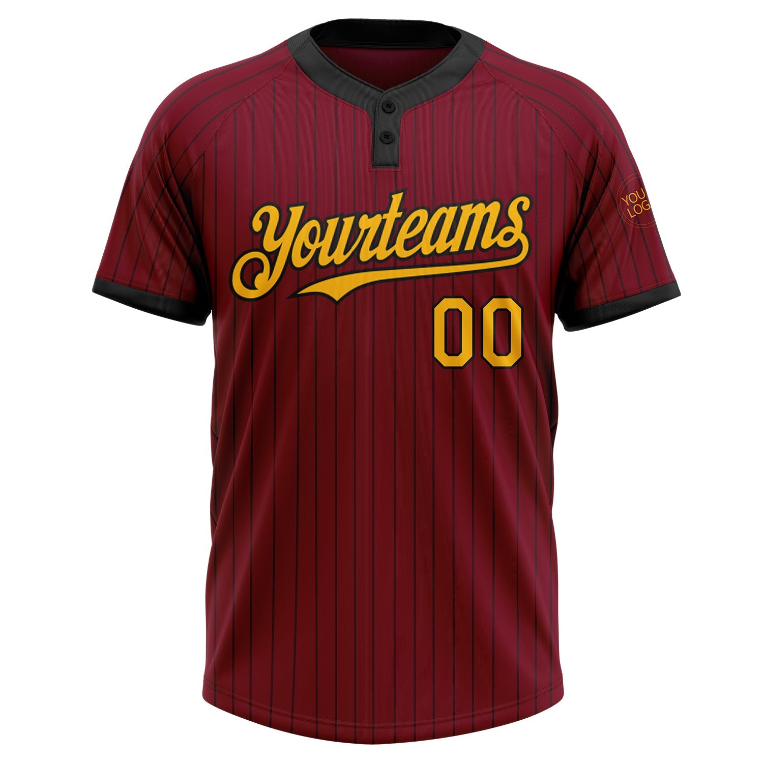 Custom Crimson Black Pinstripe Gold Two-Button Unisex Softball Jersey view 2