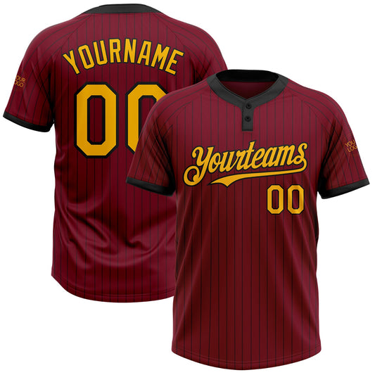 Custom Crimson Black Pinstripe Gold Two-Button Unisex Softball Jersey - Main View