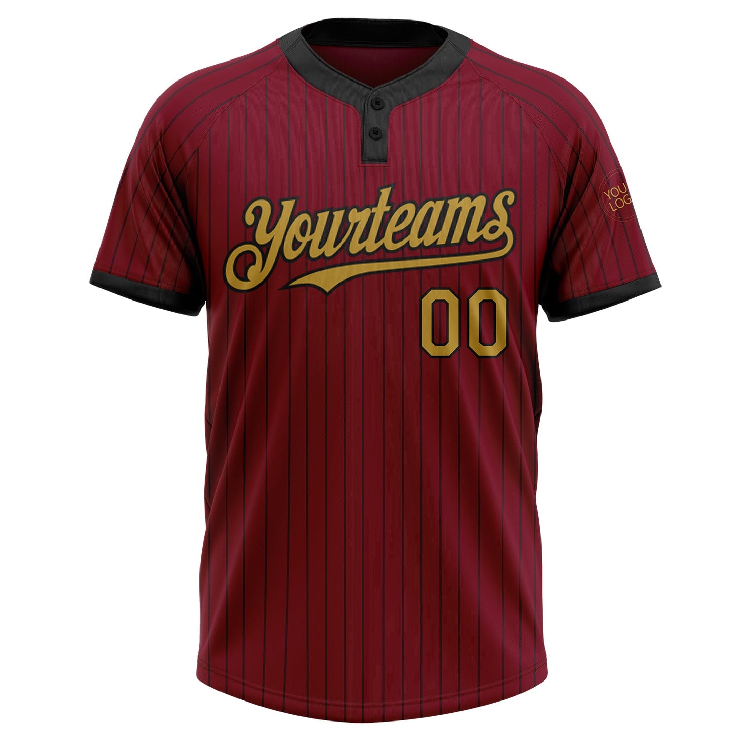 Custom Crimson Black Pinstripe Old Gold Two-Button Unisex Softball Jersey view 2