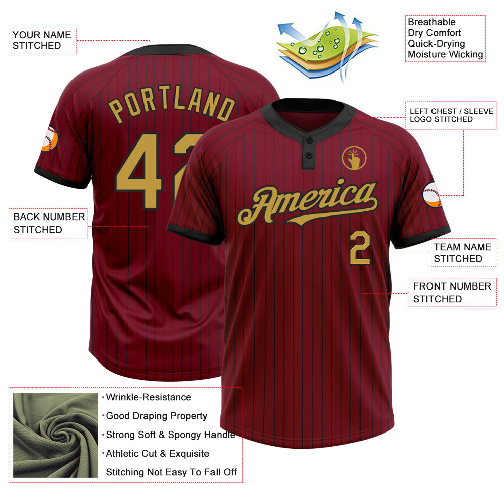 Custom Crimson Black Pinstripe Old Gold Two-Button Unisex Softball Jersey view 3